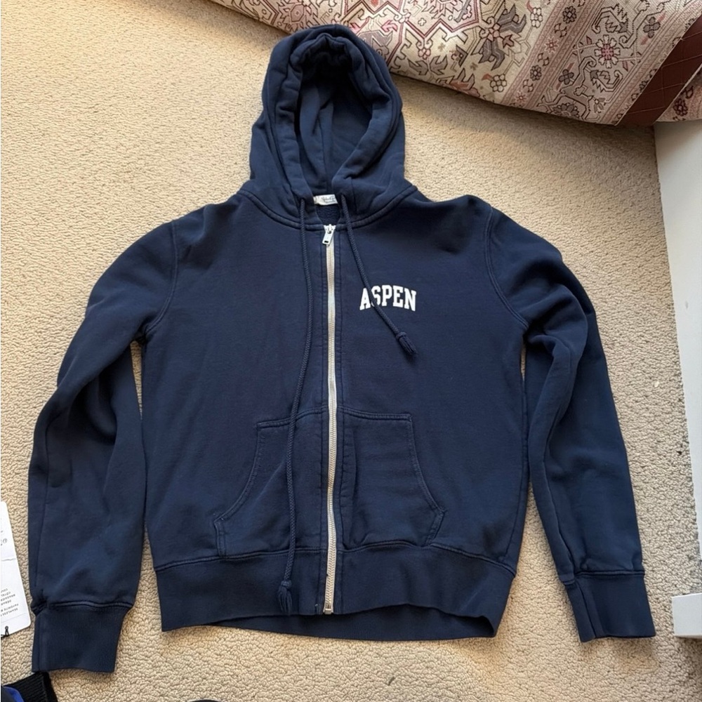 Brandy Melville Dark Blue Zip-Up Hoodie